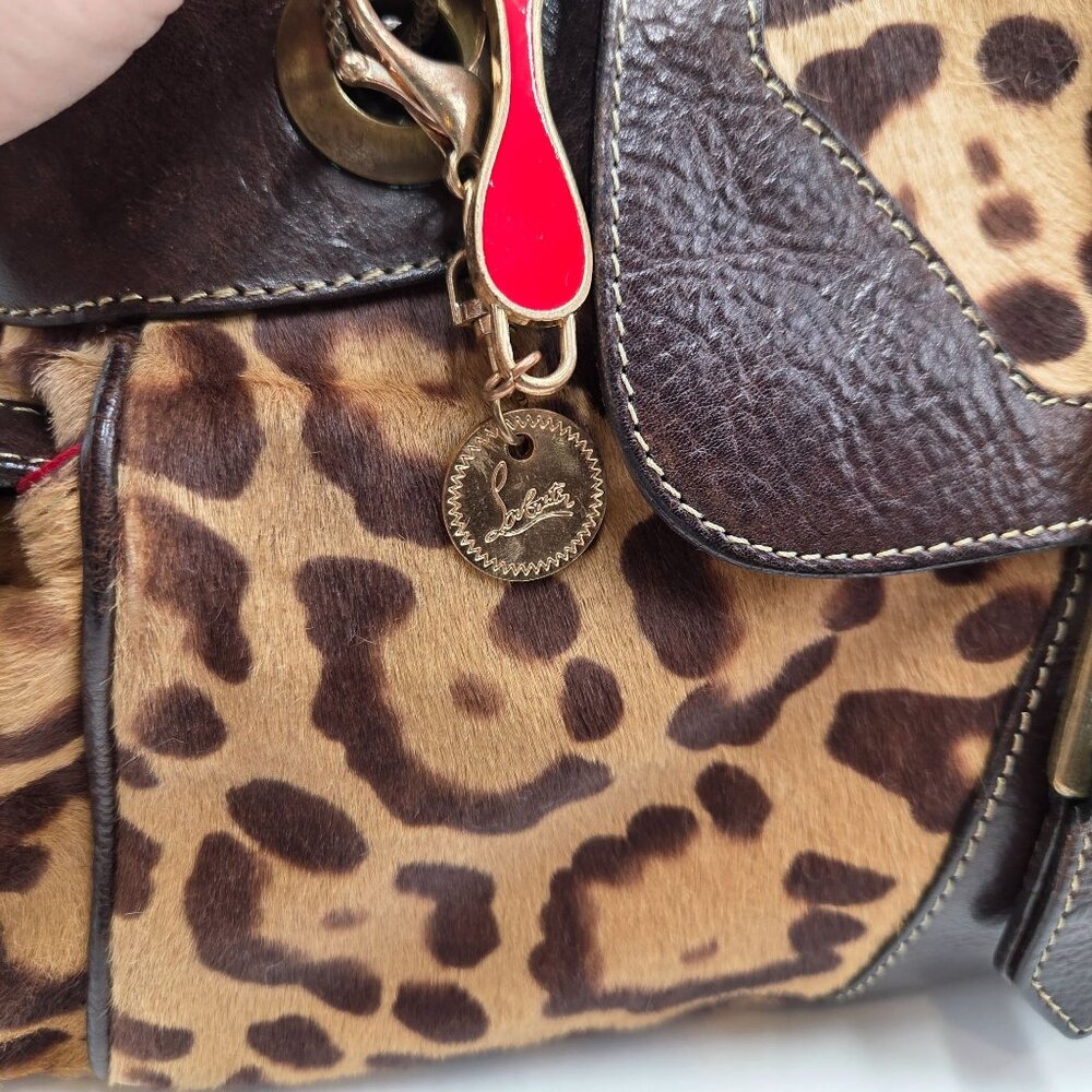 RARE Vintage CHRISTIAN LOUBOUTIN Cheetah Print Pony Hair Leather Chain Bag - Picture 5 of 9